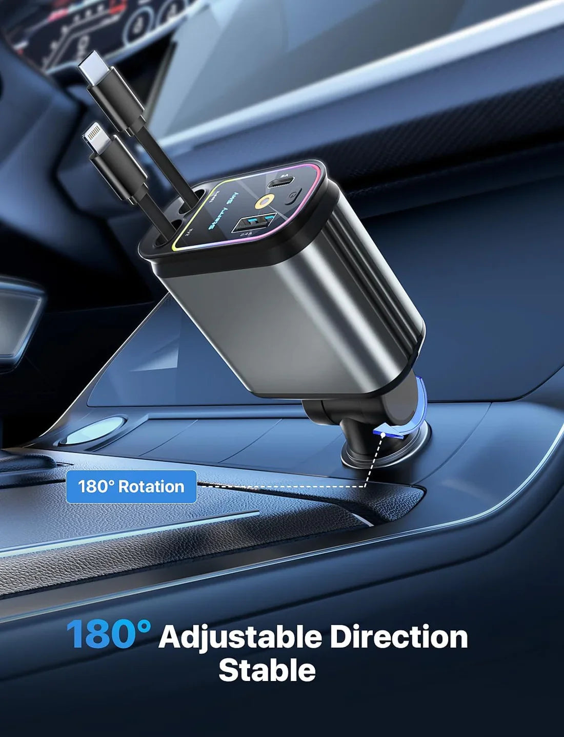 4 In 1 Retractable Car Charger 66W with Star Projection Night Light
